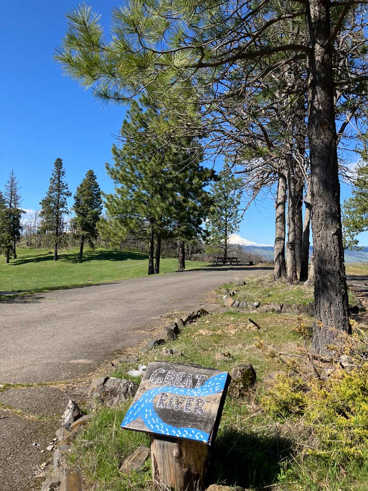 Great River road sign and Mount Adams view