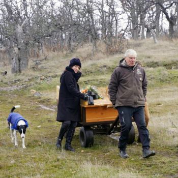Great River Natural Burial entrance sign advising of burial in progress