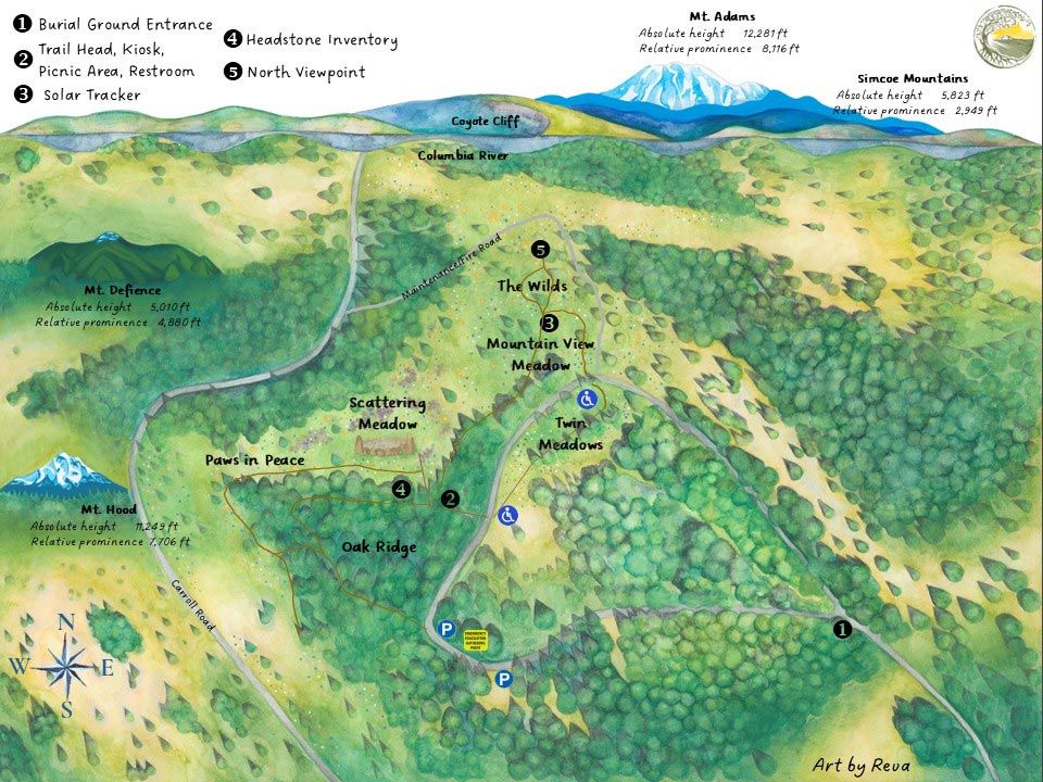 Map of self-guided tours at Great River Natural Burial Ground