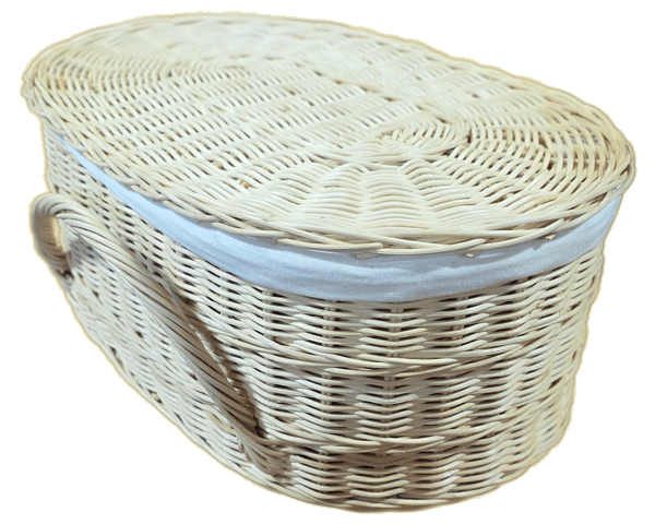 natural pet casket in biodegradable rattan with cotton cloth lining